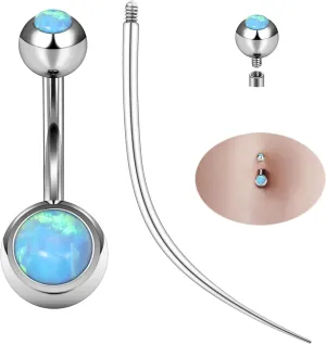Ruifan ASTM F136 Titanium Belly Button Rings 14G Opal Jeweled Ball Belly Navel Rings 10mm Bar Body Piercing Jewelry Navel Ring With 1PCS Curved Piercing Taper