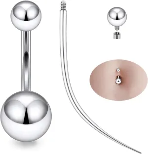 Ruifan ASTM F136 Titanium Belly Button Rings 16G 14G Ball Belly Navel Rings 8mm 10mm 12mm 14mm Bar Body Piercing Jewelry Navel Ring With 1PCS Curved Piercing Taper