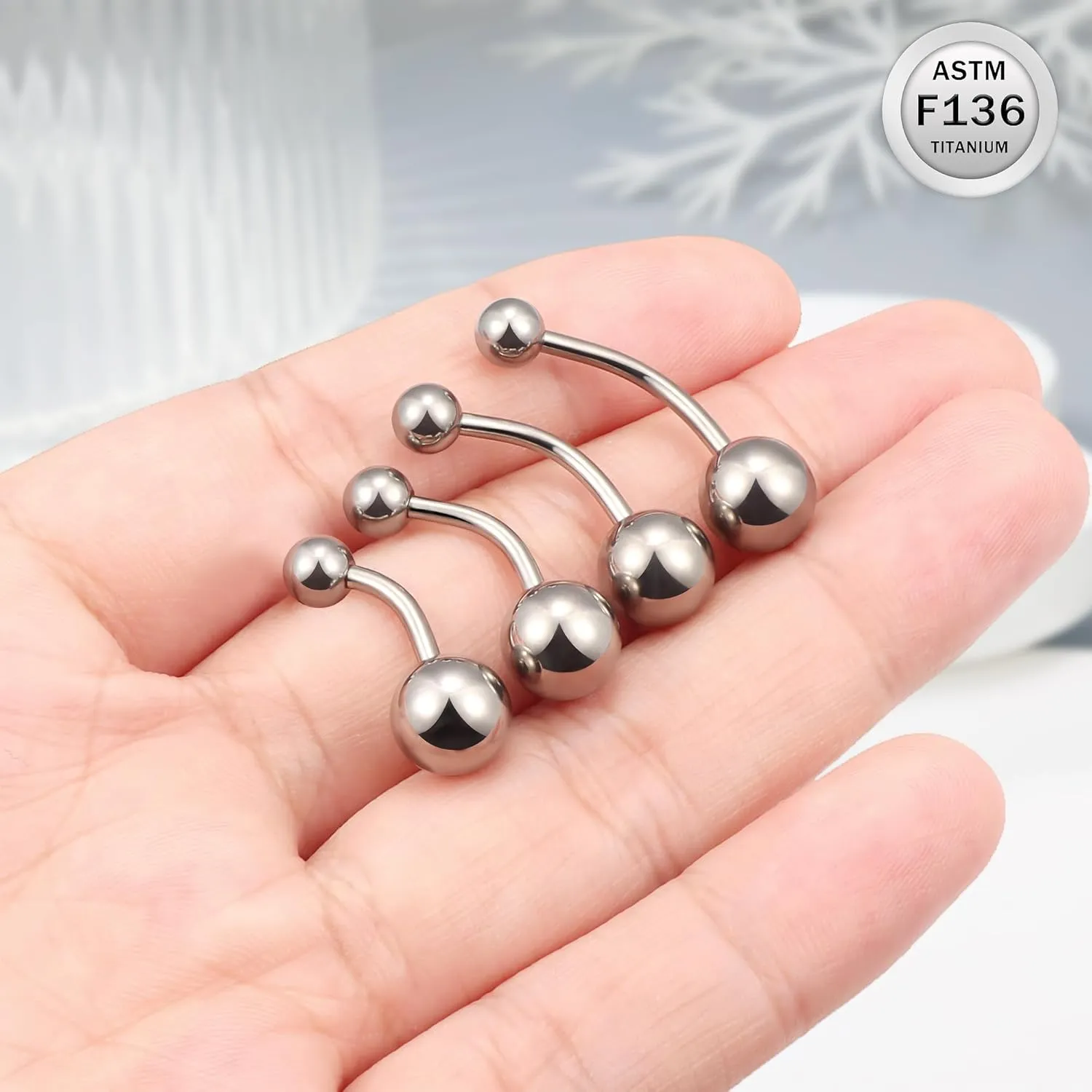 Ruifan ASTM F136 Titanium Belly Button Rings 16G 14G Ball Belly Navel Rings 8mm 10mm 12mm 14mm Bar Body Piercing Jewelry Navel Ring With 1PCS Curved Piercing Taper