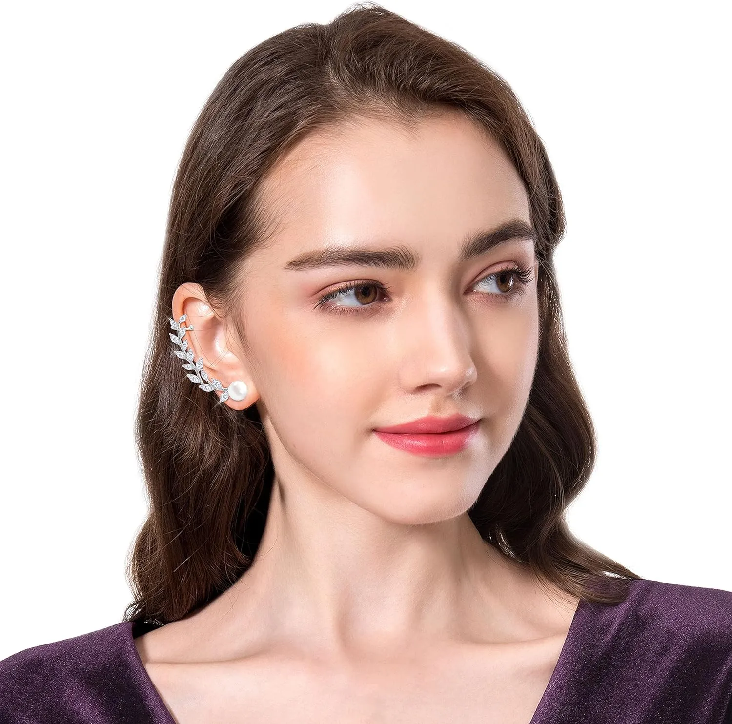 S925 Sterling Silver Post Stud Earrings for Women Cartilage Ear Cuffs Hoop Climbe Wedding Wraps Earrings for Women Drop Zircon Cuff