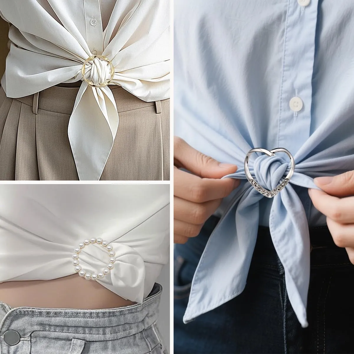 Scarf Ring Clip T-shirt Tie Clips for Women Metal Round Circle Shirt Clip Buckle Fashion Clothes Corner Knotted Button