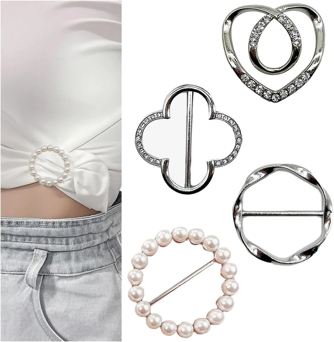 Scarf Ring Clip T-shirt Tie Clips for Women Metal Round Circle Shirt Clip Buckle Fashion Clothes Corner Knotted Button