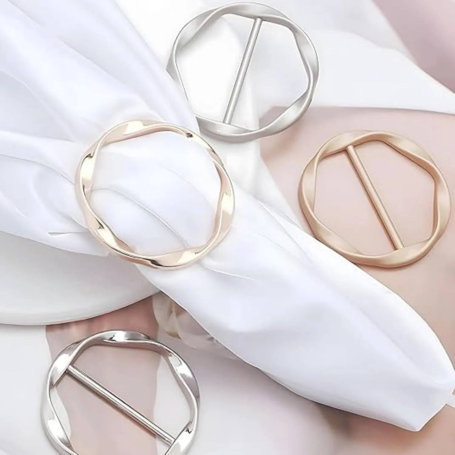 Scarf Ring Clip, T-shirt Ties Clips, Clothes Corner Knotted Button for Women, Fashion Metal Circle Shirt Clip Buckle