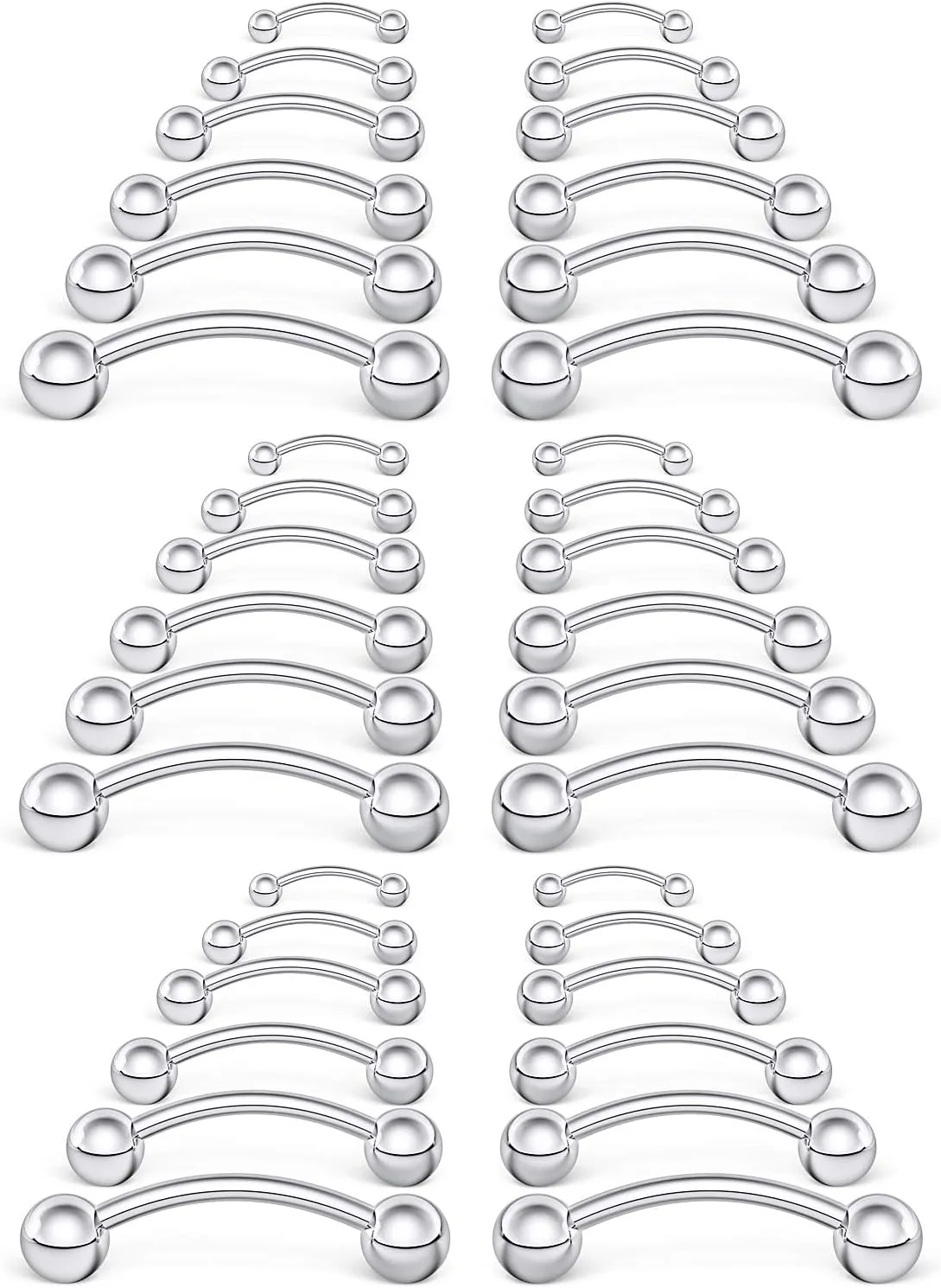 SCERRING 18-36PCS 16G Stainless Steel Eyebrow Tragus Helix Rook Daith Earrings Tongue Nipple Belly Lip Ring Barbell Body Piercing Jewelry 6-16mm