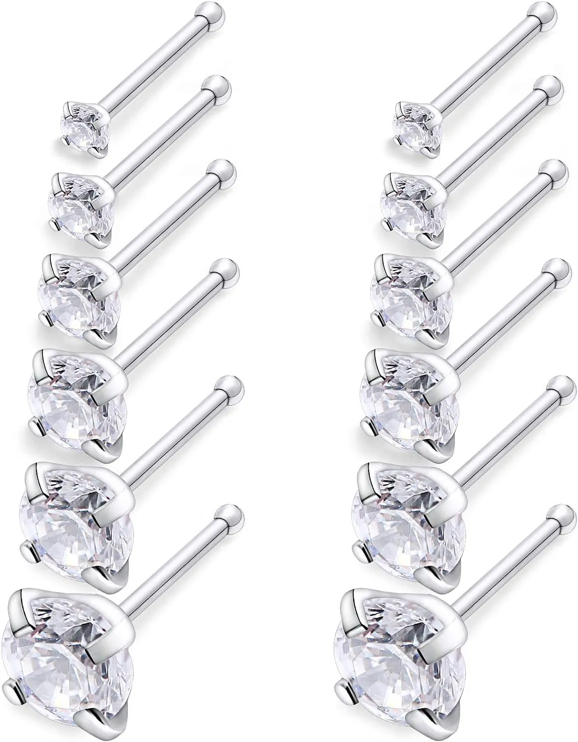 SCERRING 20G Nose Rings Hoop Stainless Steel Bone L Shaped Screw CZ Heart Nose Studs Cartilage Tragus Earrings Piercing Ring Hoop Body Jewelry Set