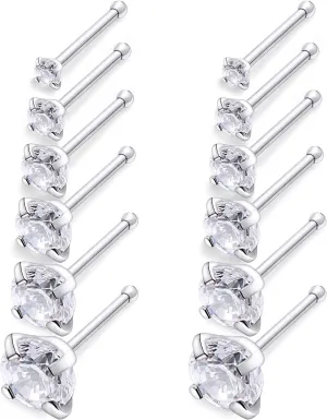 SCERRING 20G Nose Rings Hoop Stainless Steel Bone L Shaped Screw CZ Heart Nose Studs Cartilage Tragus Earrings Piercing Ring Hoop Body Jewelry Set