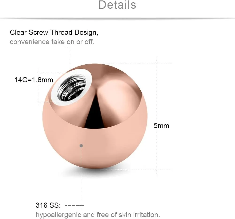 SCERRING 80PCS 14G 316L Surgical Steel Externally Threaded Replacement Balls Body Jewelry Piercing Barbell Parts for Women Men 4mm 5mm