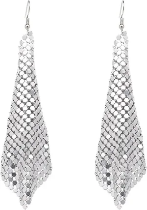 Sequin Dangle Earrings Metal Mesh Grid Sequins Earrings Tassel Long Drop Dangle Earrings for Women Jewelry Gift