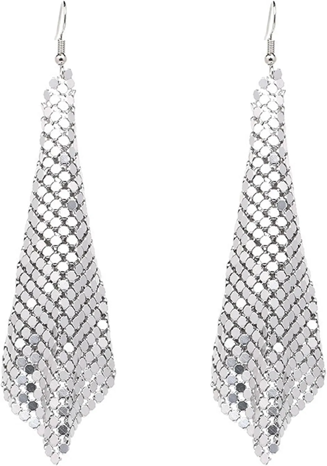 Sequin Dangle Earrings Metal Mesh Grid Sequins Earrings Tassel Long Drop Dangle Earrings for Women Jewelry Gift