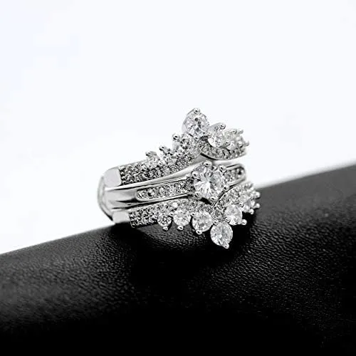 Simulated Diamond Princess Crown Ring Wraps and Enhancers Wedding Engagement Rings Guard Enhancer Y477-2D