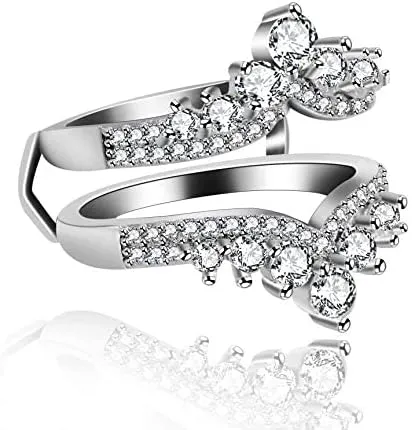 Simulated Diamond Princess Crown Ring Wraps and Enhancers Wedding Engagement Rings Guard Enhancer Y477-2D