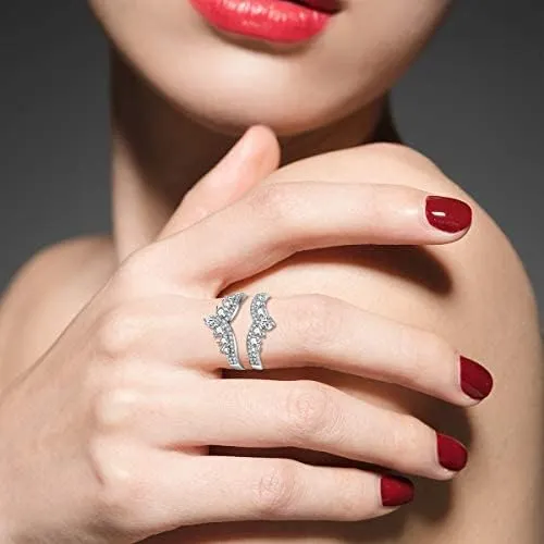 Simulated Diamond Princess Crown Ring Wraps and Enhancers Wedding Engagement Rings Guard Enhancer Y477-2D