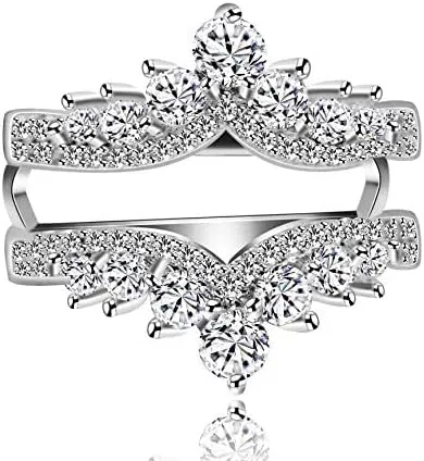 Simulated Diamond Princess Crown Ring Wraps and Enhancers Wedding Engagement Rings Guard Enhancer Y477-2D