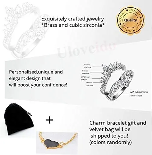Simulated Diamond Princess Crown Ring Wraps and Enhancers Wedding Engagement Rings Guard Enhancer Y477-2D