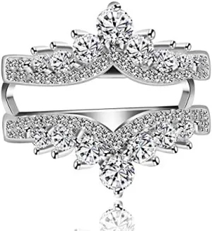Simulated Diamond Princess Crown Ring Wraps and Enhancers Wedding Engagement Rings Guard Enhancer Y477-2D