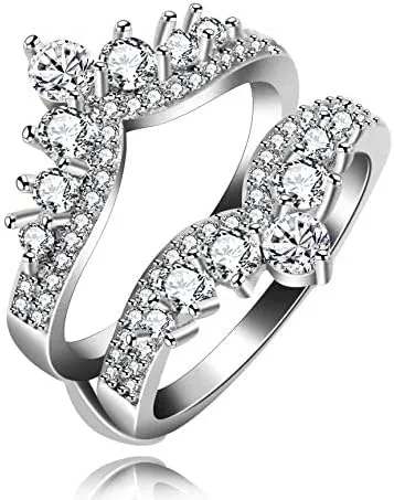 Simulated Diamond Princess Crown Ring Wraps and Enhancers Wedding Engagement Rings Guard Enhancer Y477-2D