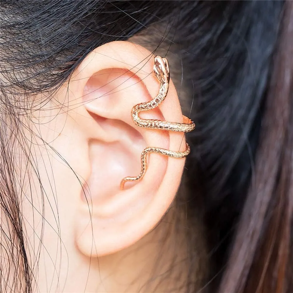 Snake Ear Cuff Earrings For Men Women Non Piercing Punk Goth Cool Wrap Crawler Climber Clip On Snake Earrings Cuffs Set Halloween Christmas Jewelry Gift