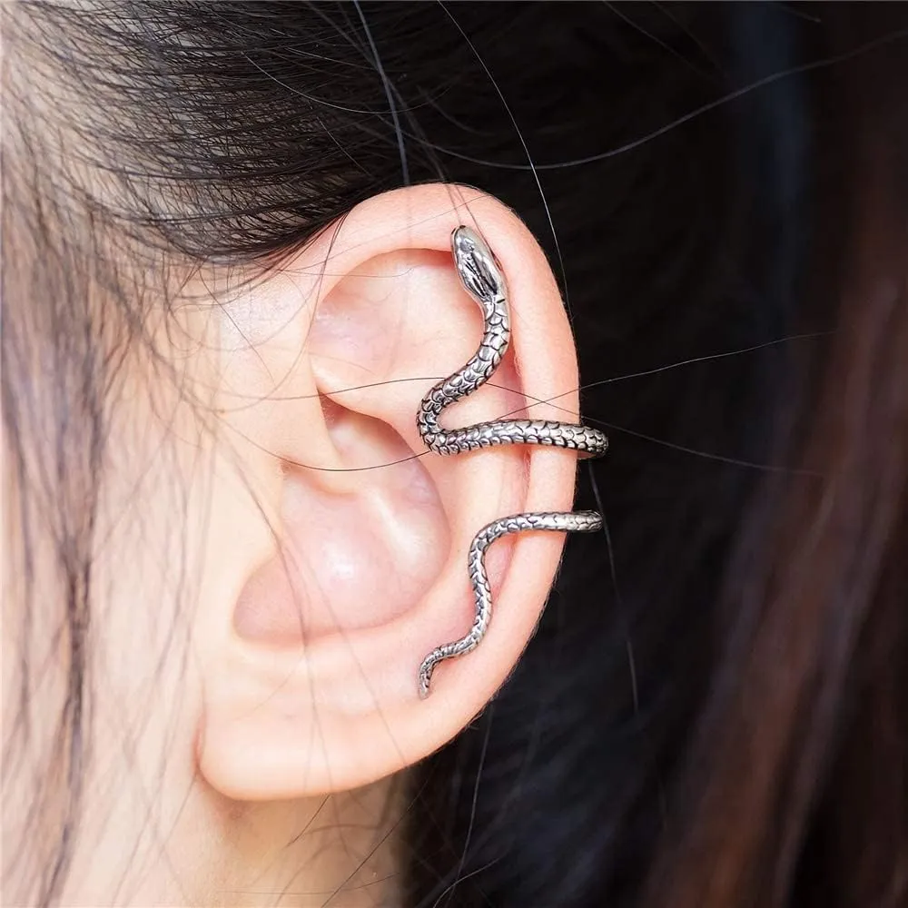 Snake Ear Cuff Earrings For Men Women Non Piercing Punk Goth Cool Wrap Crawler Climber Clip On Snake Earrings Cuffs Set Halloween Christmas Jewelry Gift
