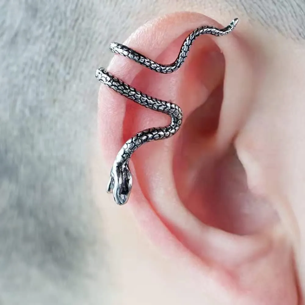 Snake Ear Cuff Earrings For Men Women Non Piercing Punk Goth Cool Wrap Crawler Climber Clip On Snake Earrings Cuffs Set Halloween Christmas Jewelry Gift