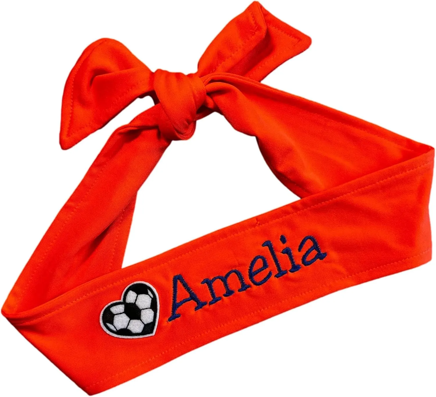 Soccer Headband Moisture Wicking TIE Back Personalized with Embroidered Heart and Custom Name