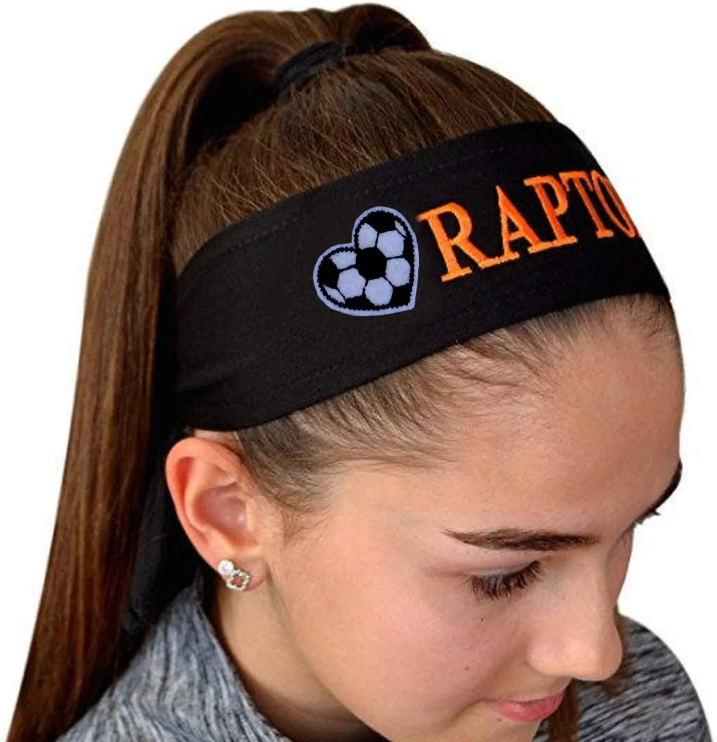 Soccer Headband Moisture Wicking TIE Back Personalized with Embroidered Heart and Custom Name