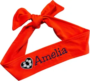 Soccer Headband Moisture Wicking TIE Back Personalized with Embroidered Heart and Custom Name