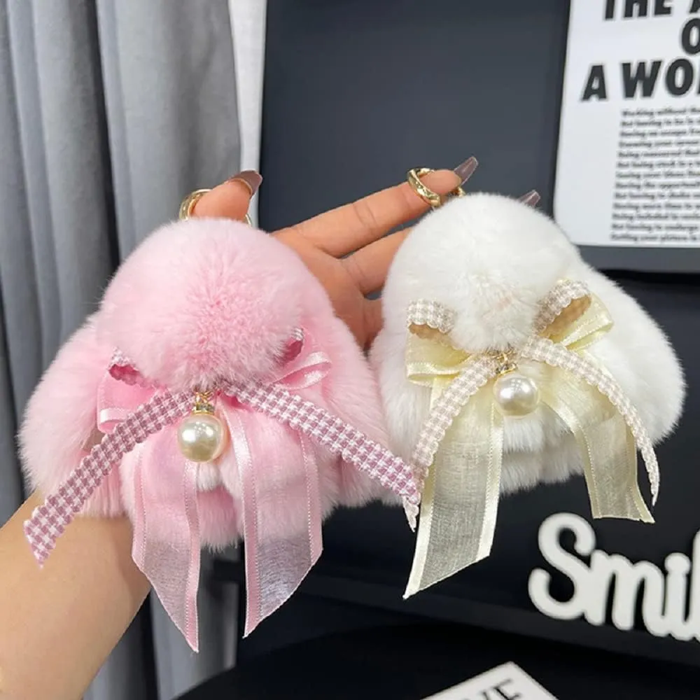Soft Fluffy Rabbit Keychain Cute Plush Key Rings Faux Fur Keyring Pompom Keychain Decoration