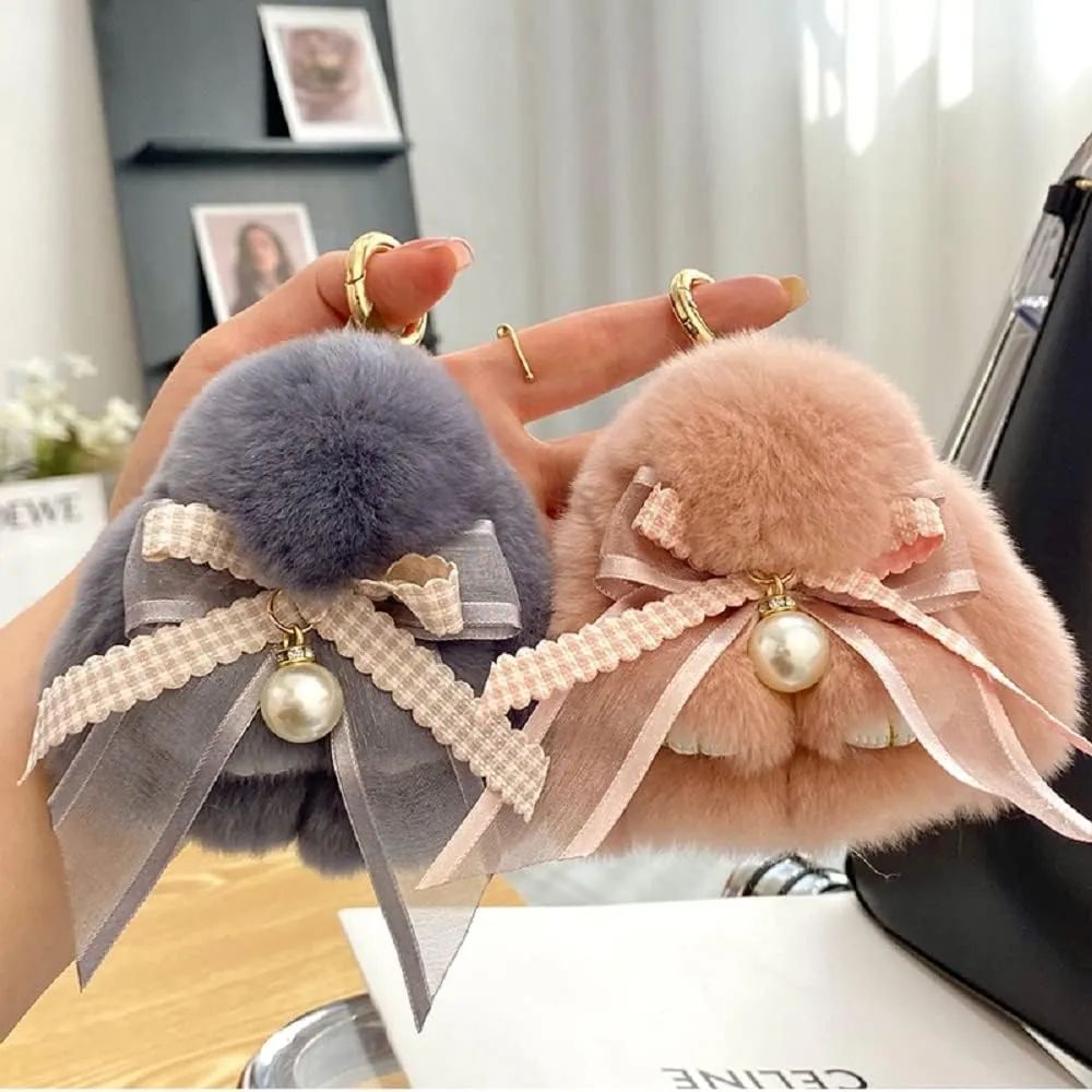 Soft Fluffy Rabbit Keychain Cute Plush Key Rings Faux Fur Keyring Pompom Keychain Decoration