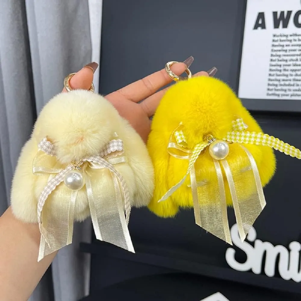 Soft Fluffy Rabbit Keychain Cute Plush Key Rings Faux Fur Keyring Pompom Keychain Decoration