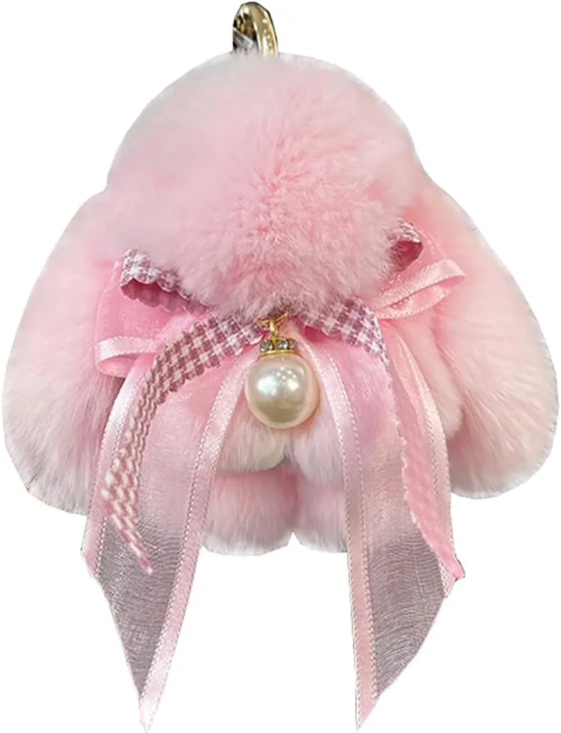 Soft Fluffy Rabbit Keychain Cute Plush Key Rings Faux Fur Keyring Pompom Keychain Decoration