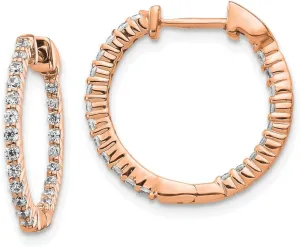 Solid Real 14k Rose Gold Diamond Inside-Out Hinged Hoop Earrings 18mm (.492 cttw.)