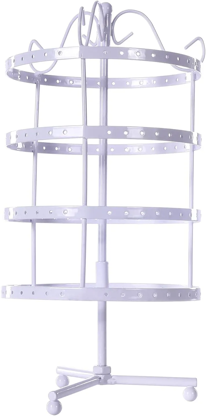 Sooyee Jewelry Holder,360 Rotating Earring Holder Organizer Jewelry Stand,4 Tiers 144 Holes Earring Display Stands for Selling,Metal Jewelry display,White