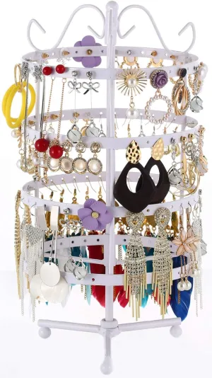Sooyee Jewelry Holder,360 Rotating Earring Holder Organizer Jewelry Stand,4 Tiers 144 Holes Earring Display Stands for Selling,Metal Jewelry display,White