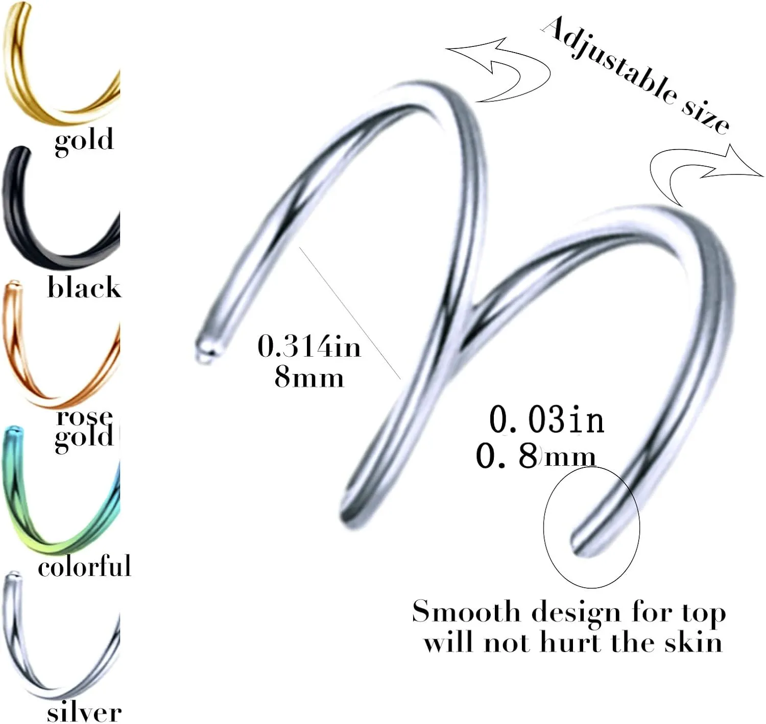 Spiral Nose Ring - 20G & 18G Double Hoop, Single Piercing, Right & Left, Surgical Steel