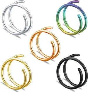 Spiral Nose Ring - 20G & 18G Double Hoop, Single Piercing, Right & Left, Surgical Steel