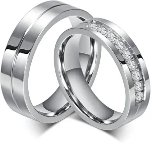 Stainles Steel 6Mm Promise Rings for Couples Set with 2 Rings Women Size 9 & Men Size 8