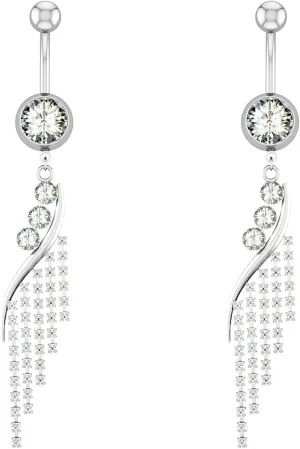 Stainless Steel Belly Button Rings for Women, 2pcs Best Friend Navel Rings Cubic Zirconia Long 14G Belly Button Rings Simple