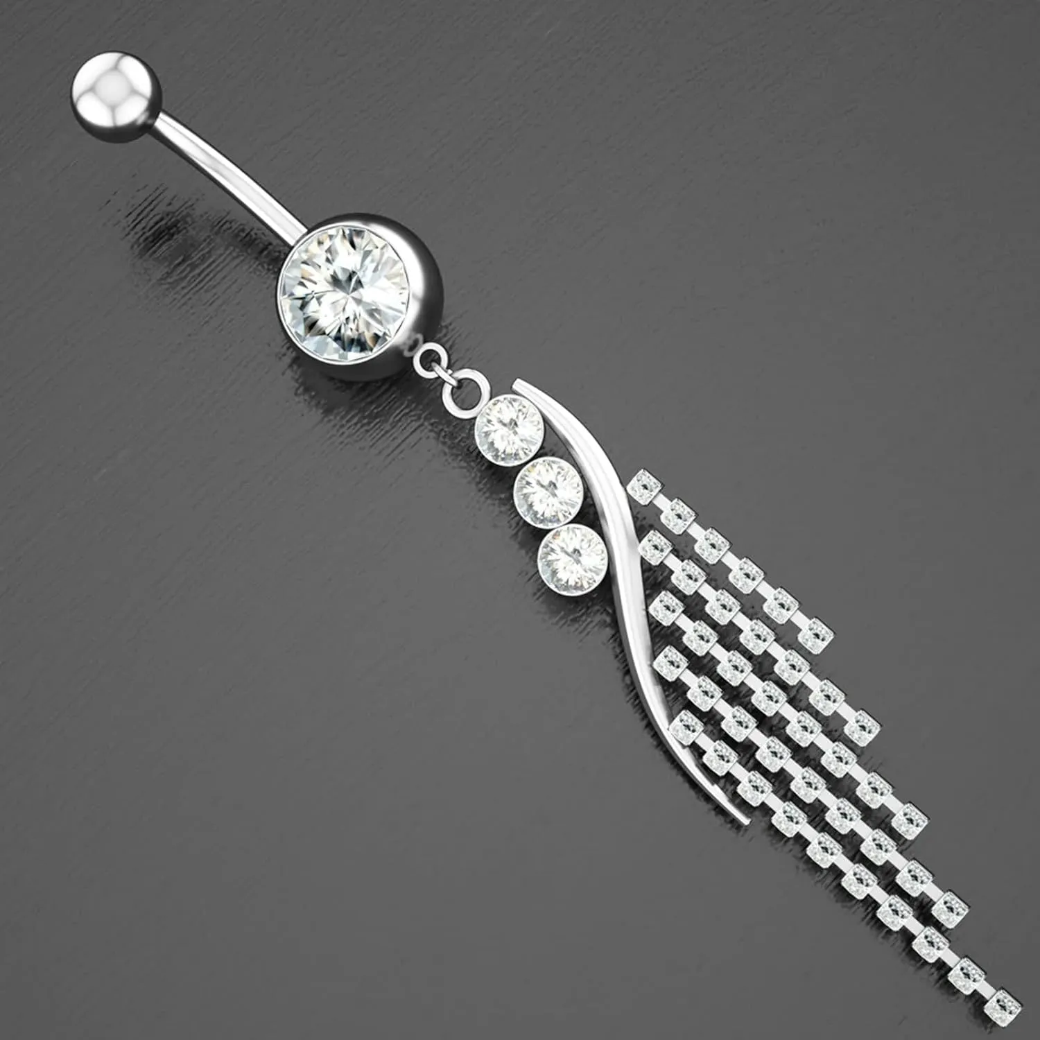 Stainless Steel Belly Button Rings for Women, 2pcs Best Friend Navel Rings Cubic Zirconia Long 14G Belly Button Rings Simple