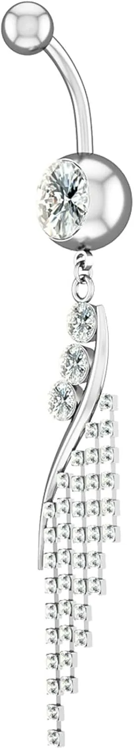 Stainless Steel Belly Button Rings for Women, 2pcs Best Friend Navel Rings Cubic Zirconia Long 14G Belly Button Rings Simple