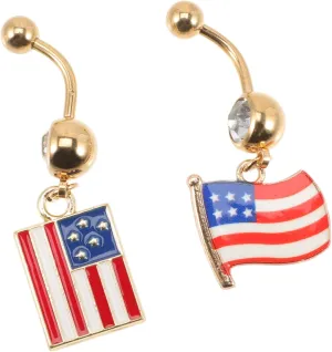 Stainless Steel Navel Rings American Flag Style and Stripes Piercing Jewelry for Women Belly Button Rings