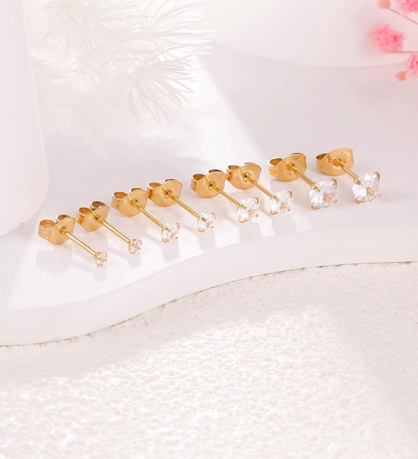 Staligue Titanium Stud Earrings for Sensitive Ears 2-5MM Cubic Zirconia Ball Dot Hypoallergenic Implant Grade Pure Titanium Earrings Studs for Women