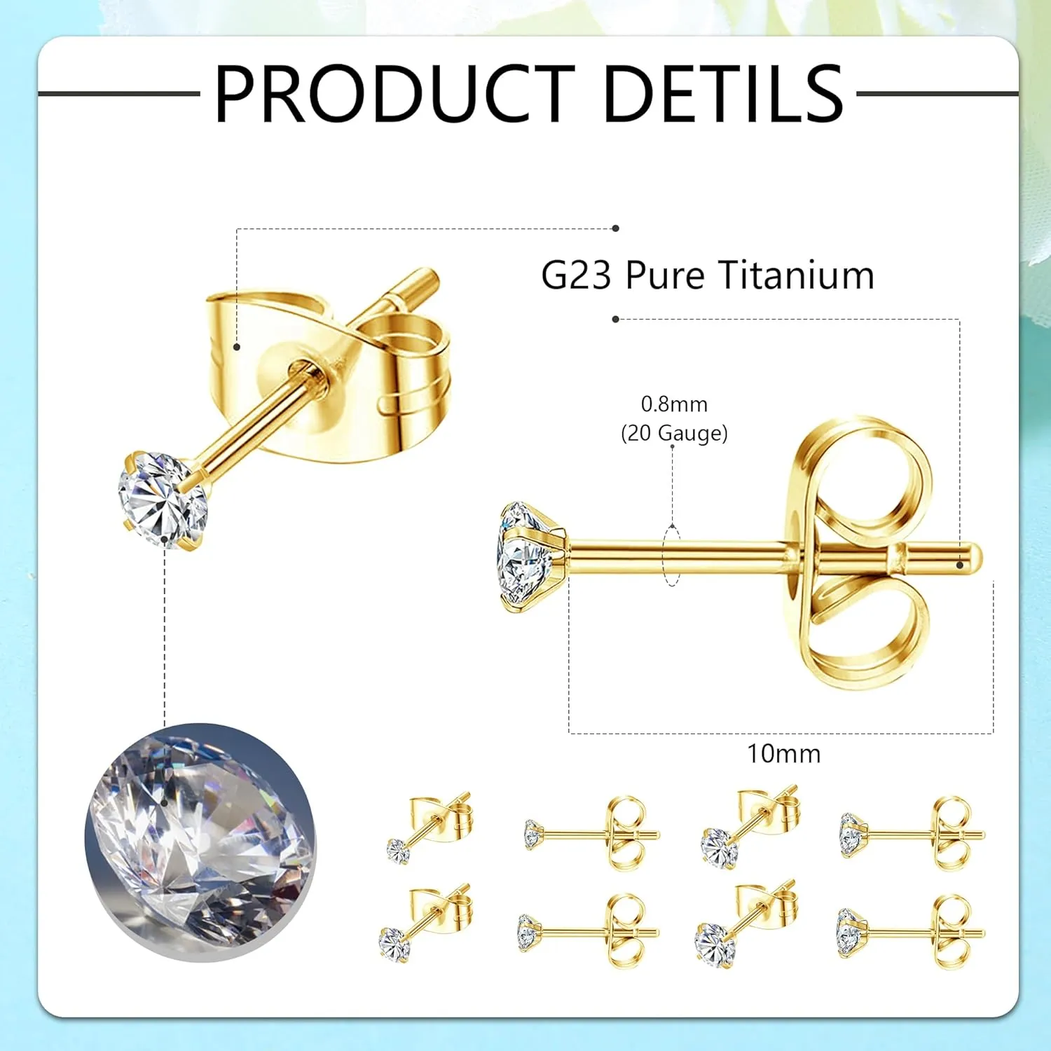 Staligue Titanium Stud Earrings for Sensitive Ears 2-5MM Cubic Zirconia Ball Dot Hypoallergenic Implant Grade Pure Titanium Earrings Studs for Women