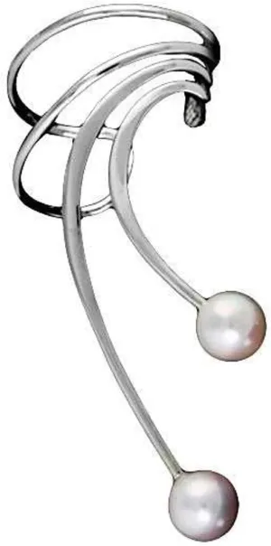Sterling Silver Right Only Pierceless Long Wave White Cultured Freshwater Pearl Ear Cuff Wraps