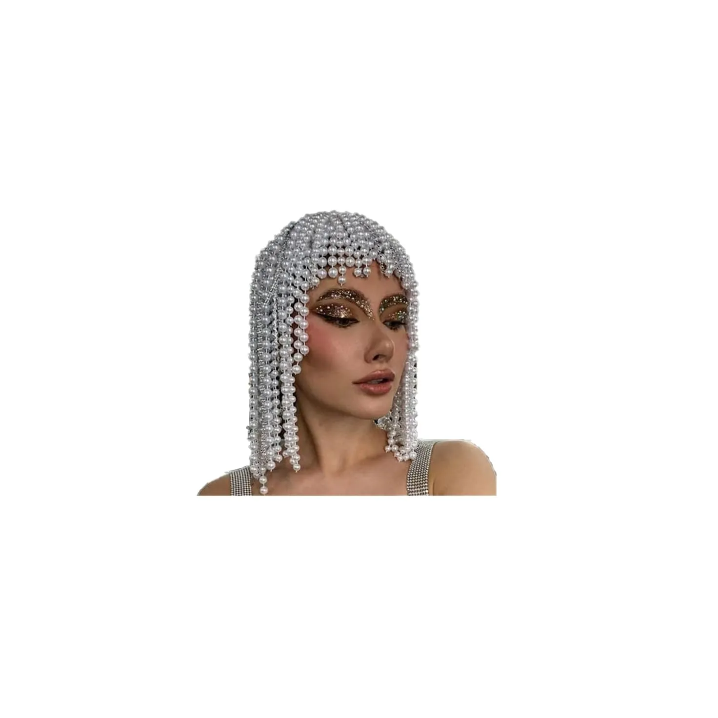 STONEFANS Pearl Headpiece Bridal for Women Roaring 20s Gatsby Pearl Head Chain Jewelry Hair Accessory
