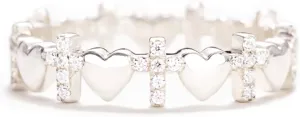 Story Jewellery Sterling Silver Cubic Zirconia Rings, Inspirational Promise Rings, Christian Religious Gifts Rings for Women, Pray Cross Heart Eternity Bands, Gemstone, Cubic Zirconia