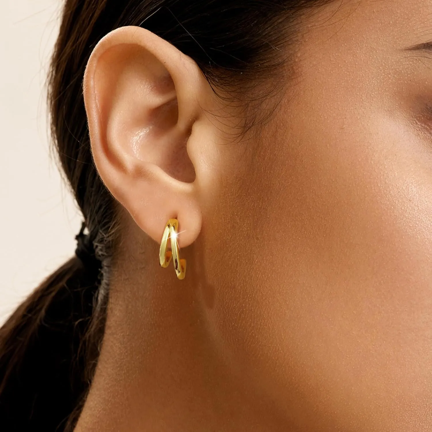 Stud Earrings Sets for Women Non Piercing - Small 14K Gold/Silver Plated CZ Thin Pearl Huggie Hoop Earring Hypoallergenic Dainty Ear Cuff Trendy Gifts