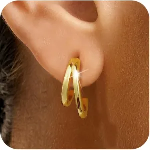 Stud Earrings Sets for Women Non Piercing - Small 14K Gold/Silver Plated CZ Thin Pearl Huggie Hoop Earring Hypoallergenic Dainty Ear Cuff Trendy Gifts