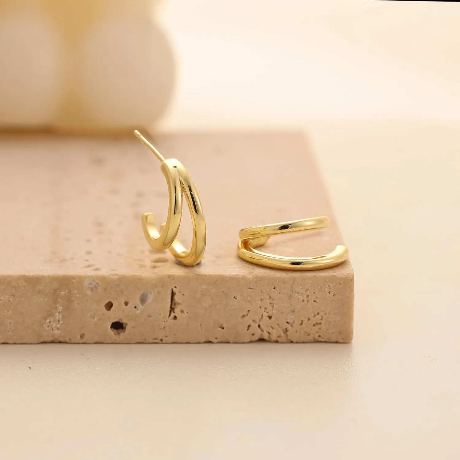 Stud Earrings Sets for Women Non Piercing - Small 14K Gold/Silver Plated CZ Thin Pearl Huggie Hoop Earring Hypoallergenic Dainty Ear Cuff Trendy Gifts