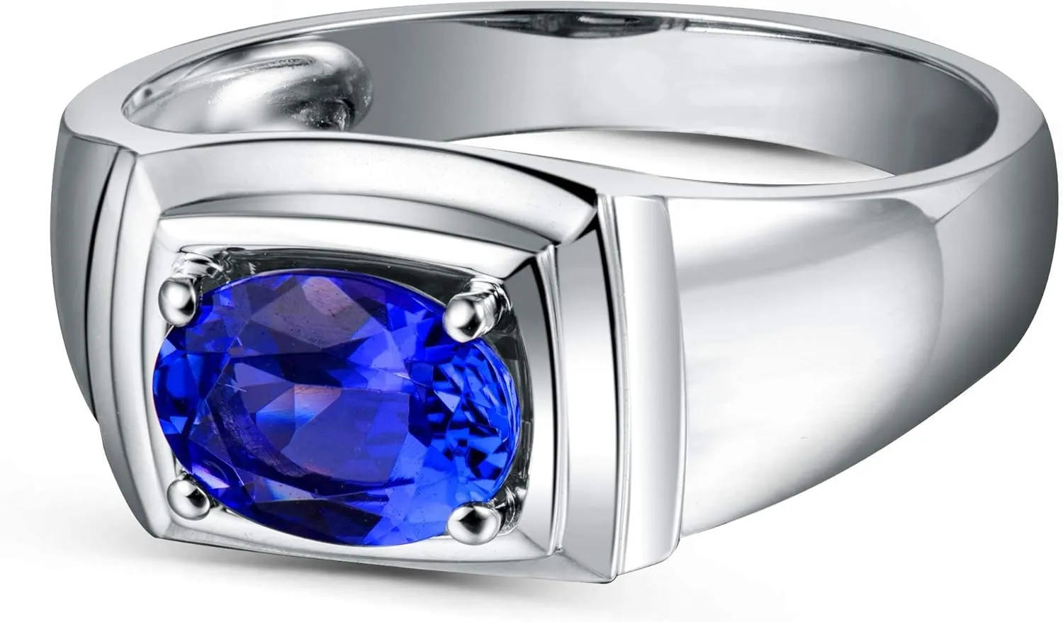 Tanzanite Rings For Men, 14K White Gold Rings - Tanzanite Ring with Diamond, Vintage Natural Genuine Tanzanite Blue Ring & Real Diamond Gemstone Rings For Couple Engagement Ring