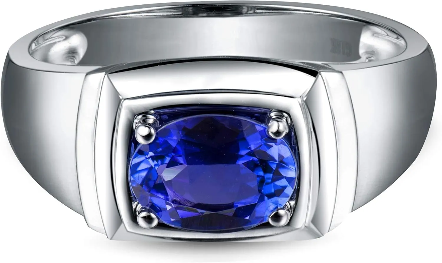 Tanzanite Rings For Men, 14K White Gold Rings - Tanzanite Ring with Diamond, Vintage Natural Genuine Tanzanite Blue Ring & Real Diamond Gemstone Rings For Couple Engagement Ring